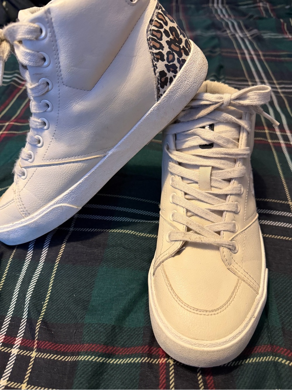 Airwalk Cream High-Top Sneakers with Leopard Heel Accent